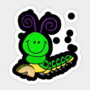 Cute Caterpillar eating Taco Cartoon Sticker